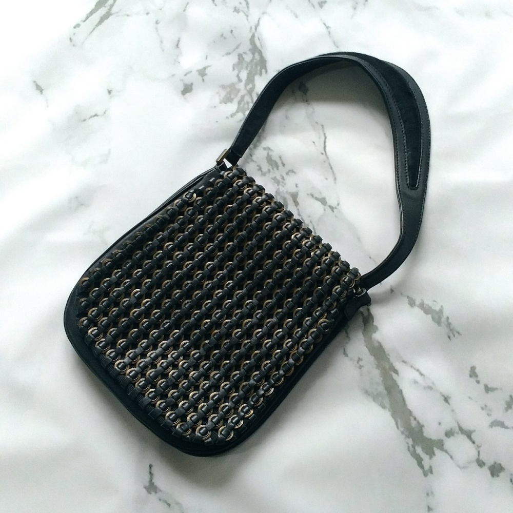 Francesco Biasia leather chainmail shoulder bag